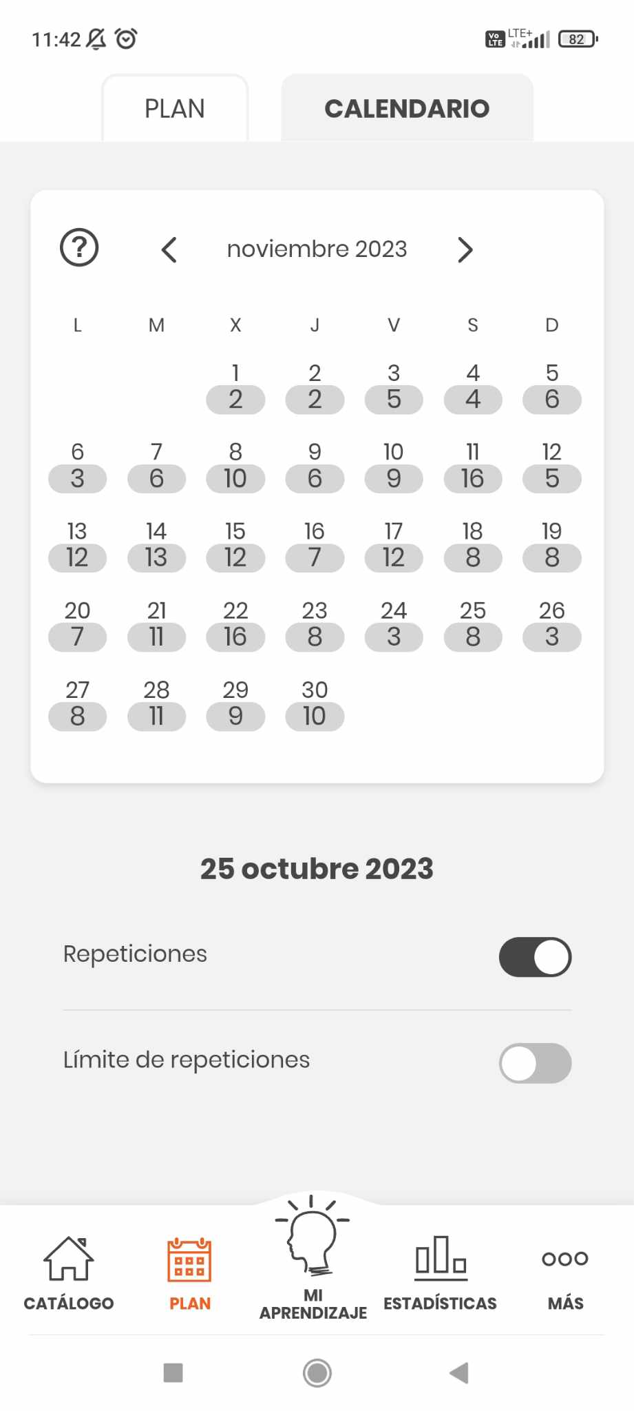 calendario de estudio