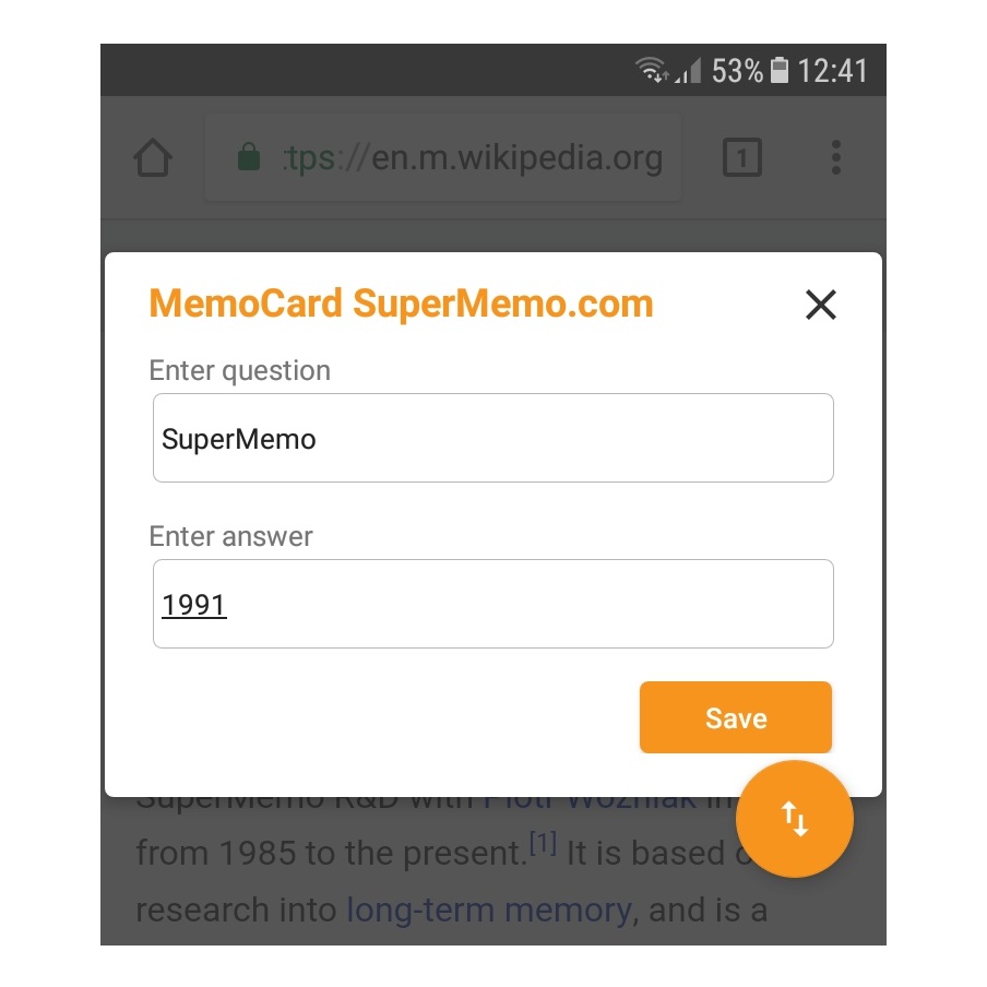 MemoCard popup