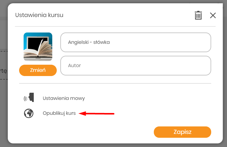 opublikuj kurs