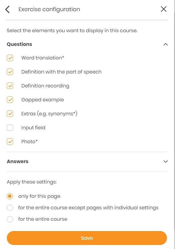 Question configuration in extreme course